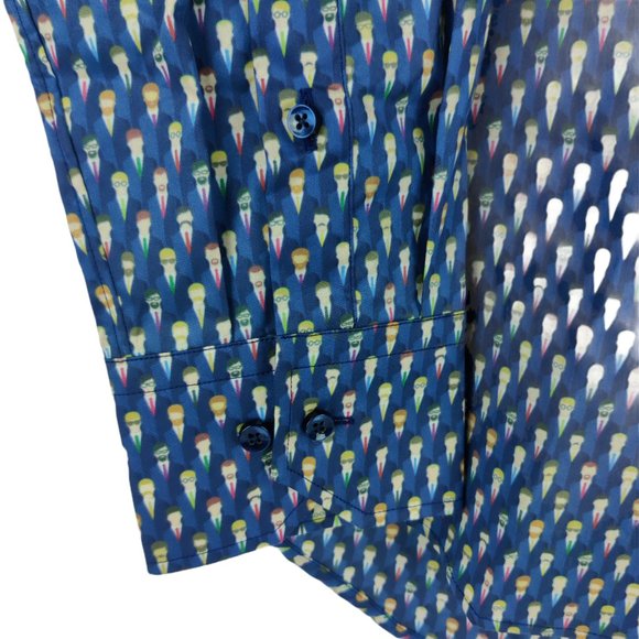 NWT Stenstroms Businessmen Print Fitted Body Stretch Blue Dress Shirt - Picture 4 of 5
